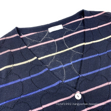 20ALW240Womens knit sweater 2021 lurex stripe ladies cardigan